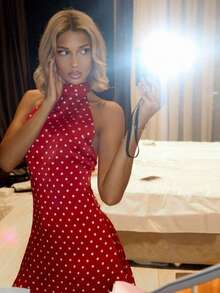 Fashionable Printed Dress With Open Back And Adjustable Waist - 紅色 - 查看 4