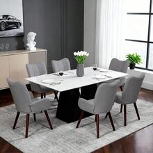 Sillas modernas de comedor, Sillas de cocina tapizadas de mediados del siglo con soporte de espalda y patas de madera maciza, Silla de cena de acento para cocina, Comedor, Sala de estar, Restaurante - Gris - Ver 4