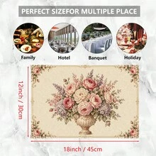 1/4/6/8/12 Pcs Floral Pattern Linen Washable Printed Table Mats, Protective Placemats For Indoor/Outdoor Dining Table, Suitable For Holiday Parties, Kitchen - Multicolor - View 9