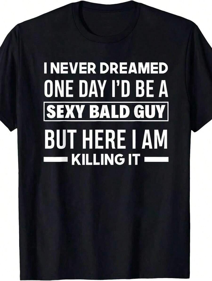 Funny Bald Graphic Print-Shirt -  Short Sleeve Crew Neck Tee Parties, Sports, & Casual Wear