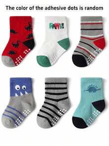 6 Pairs/12 Pairs Star Dot Cartoon Cotton Children Socks, Anti-Slip Baby Breathable Socks For Boys And Girls - Multicolor - View 17