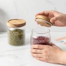 3 Pack Kitchen Canisters Set  Ribbed Glass Storage Jars With Airtight Wooden Lids Clear Food Storage Containers For Coffee Sugar Tea Pasta Candy Snacks Pantry Organization Countertop Decor - View 9