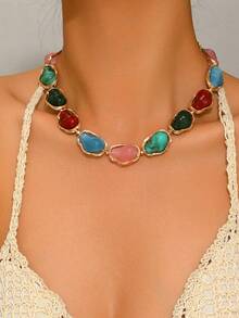 1pc Fashionable Exaggerated Geometric Asymmetrical Multi-Shape Spliced Choker Necklace - Multicolor - View 13