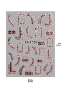 QIANJIKU 2片装5D立体浮雕复古宫廷风美甲贴纸 - 玫瑰金边框搭配紫色3D立体花卉美甲贴花,适合婚礼、派对、日常奢华DIY美甲装饰 - 彩色 - 查看 8