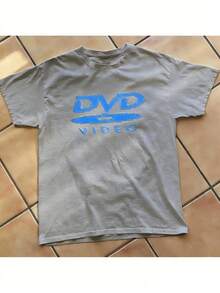 [100% Cotton] DVD Video Nostalgic Green Logo Vintage Gaming Print T-Shirt 2000s Aesthetic Retro Summer Shirt - Unisex Women & Men's Campus Daily Wear - 灰色A - 查看 1