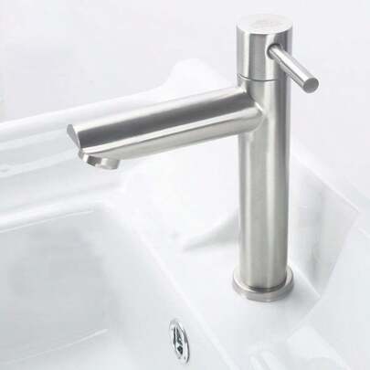 Fregadero de acero inoxidable 304, grifo de agua fría y caliente, grifo de lavabo de baño de un solo orificio para tocador
