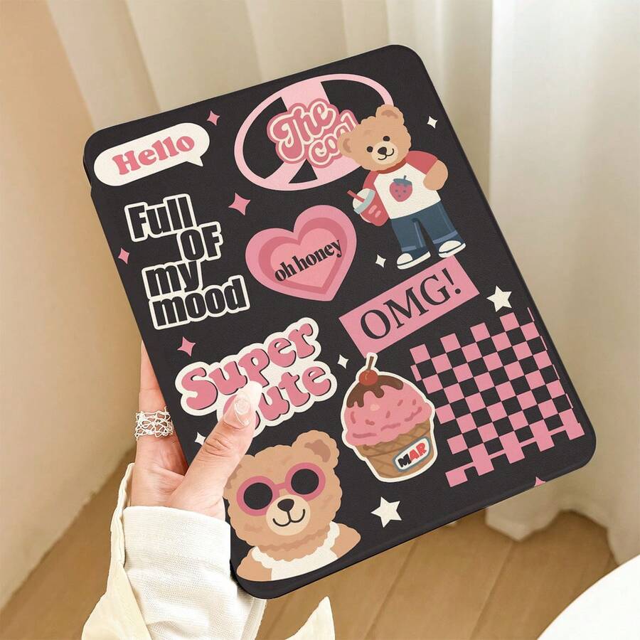 1 chiếc ốp lưng da PU hình gấu, trái tim, bánh ngọt dạng gập với chân đế xoay 360 độ và khe cắm bút, tương thích với Samsung A9/A9+/S9/S9FE/A11/A11+/S11/S10 FE/S10 FE+/S10 Lite, SE 11, Honor, Matepad SE 11. - Nhiều màu - Xem 1