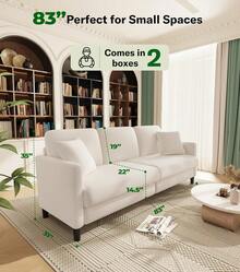 Sofás de 83" para Sala de Estar, Sofás Cómodos para Sala de Estar, Sofá Teddy, Sofá Loveseat de Montaje sin Herramientas, Sofás Loveseat de Madera, Sofá Pequeño con 2 Cojines Incluidos, Beige - Gris azulado - Ver 12