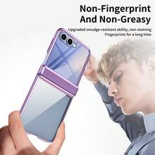 1pc Hadaasi Multi-Color Hinge Pivot Protective Luxury Electroplated Frame Folding Shell Film Integrated Flip Cover Transparent Shiny Hard Backplate Ultra-Thin Spring Chain Lens Protrusion Full Coverage Protection Non-Yellowing Phone Case Suitable For Samsung Galaxy Z Flip 8/Z /Z Flip 6 With Screen Film/Z Flip 5 With Screen Film/Z Flip 4 Without Screen Film/Z Flip3 Without Screen - Multicolor - View 8