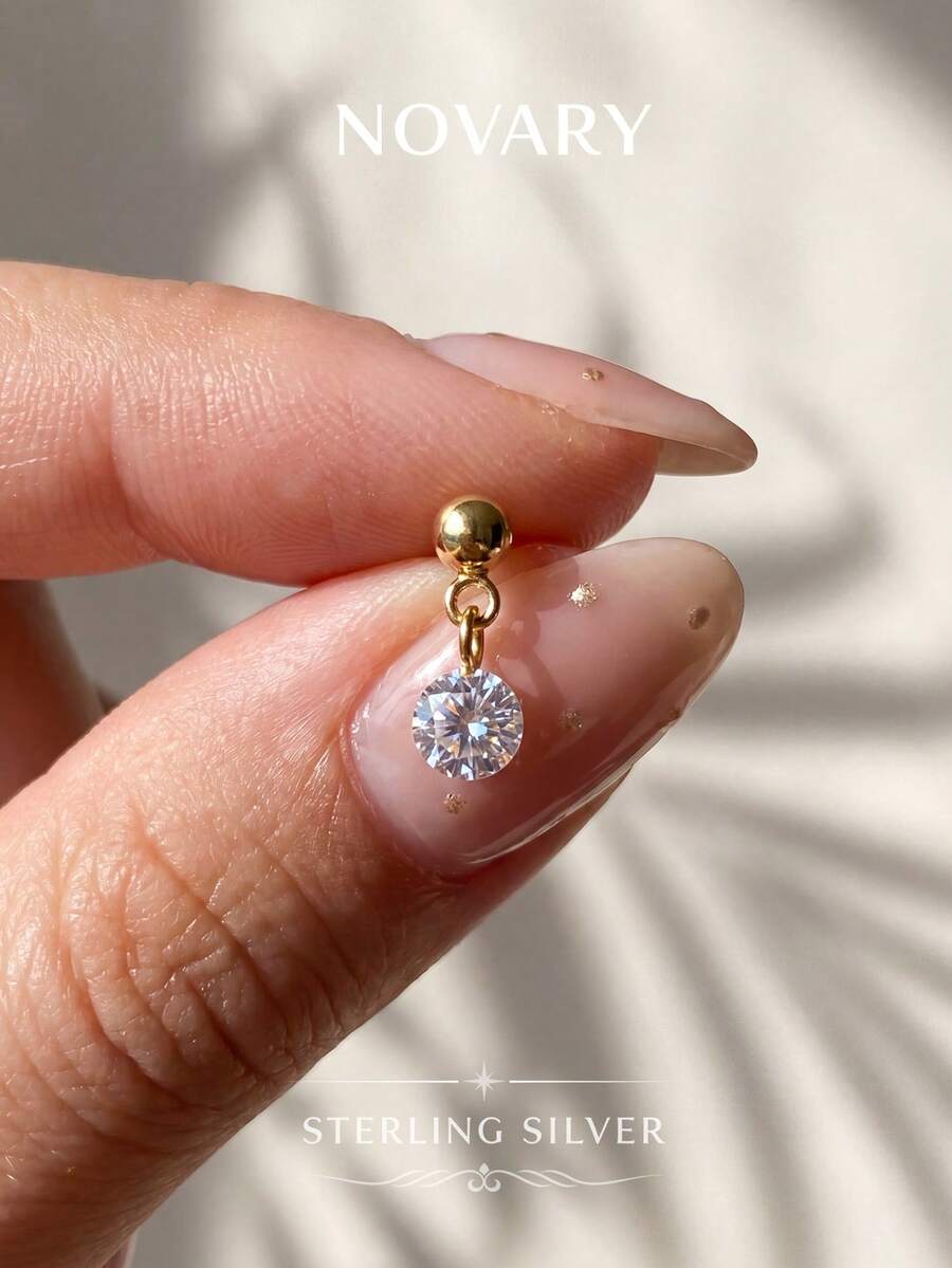 1 đôi bông tai đính đá tròn, bạc sterling 925, thiết kế họa tiết đá tròn nghệ thuật, chế tác độc đáo, bông tai thời trang. - hoa tai kim cương tròn - Xem 1