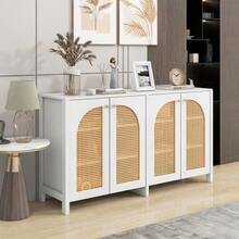 Modern Sideboard In Minimalist Style 4-Rattantür, Metallgriff Einfaches Buffetschrank Für Esszimmer, Wohnzimmer, Küche (Weiß) - Putih - View 3