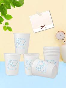 10pcs/20pcs/50pcs Something Blue Before I Do Paper Cups,White Party Cups With Light Blue "Something Blue Before I Do" Print & Heart Accents, 2.9" Top Diameter 3.5" Tall Cups For Bachelorette Party, Bridal Shower, Wedding Engagement Supplies Men Women - Multicolor - View 3