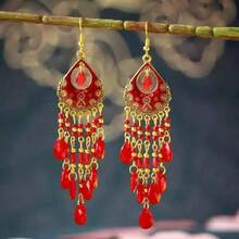 1 Pair Bohemian Style Red Tassel Earrings For Women - Red - View 2