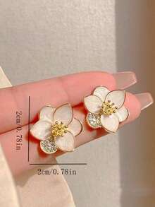 1对时尚简约百搭花瓣耳钉，适合少女日常及节日佩戴 - 花朵 - 查看 5