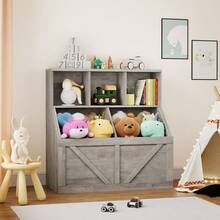 Estantería y organizador de juguetes multifuncional para niños – Armario de almacenamiento  y estable con estante grande para sala de juegos, dormitorio, guardería o guardería infantil – Fácil de montar – Gris lavado - Tipo de caja - Ver 2