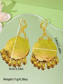 1 Đôi bông tai hợp kim cao cấp kiểu retro dành cho nữ, hình đồng xu với tua rua hình chuông, trang sức bông tai thích hợp cho đám cưới, tiệc tùng, lễ hội. - Nhiều màu - Xem 4