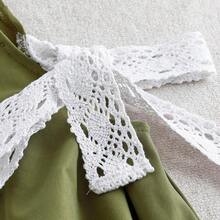 Plus Size Women Summer Contrast Lace Trim Bow Floral Loose Strap Dress - Verde militar - Ver 5