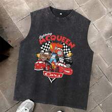 Disney Men's Short Sleeved T-Shirt Unisex Retro Style Printed Sleeveless T-Shirt Men's T-Shirt Car Mobilization Lightning McQueen Cartoon Pattern Summer Casual Wear Suitable For Boys And Children Gifts - màu đen - Xem 12