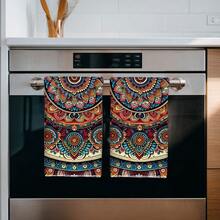 2pcs Mandala Pattern Kitchen Towels, Rectangular Super Soft Microfiber Kitchen Towels, Dish Cloths, Cleaning Rags, Hand Towels, Cooking & Baking Tea Towels, Kitchen Decor, Housewarming & Birthday Gifts, Bathroom Cleaning Wipes, Decorative Towels - Multicolor - View 5