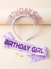 1pc/2pcs Birthday Girl Headband & Sash Set, Party Photo Decor, Ins Influencer Birthday Party Accessories, Glitter Letter Headband + Lightning Print Sash, Delicate Dreamy Color Scheme, Durable Construction, Secure Fit, Instantly Elevates Birthday Vibes, Suitable For Birthday Party, Gathering, Date, Outing, Perfect For Self-Use, Photography, Or Gift - Multicolor - View 5