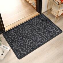 A Easy Gray Leaf Pattern Welcome Doormat Entrance Mat, Machine Washable Fiber, Flannel Doormat Non-Slip New Welcome Mat, High-Quality Soft Thickened Sponge Thickness 0.47 Inches - Mat Weight 1.32 LB Per Square Meter - 彩色 - 查看 8