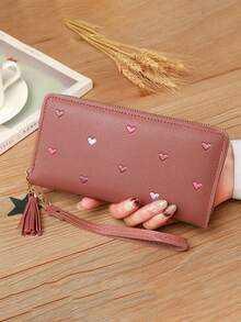 1pc Love Embroidered Wallet Long, Korean Style Fashionable Large Capacity Multi Slot Card Bag Storage Coin Purse, Convenient Zipper Multifunctional Hand-Held Bag Wallet - Multicolor - View 7