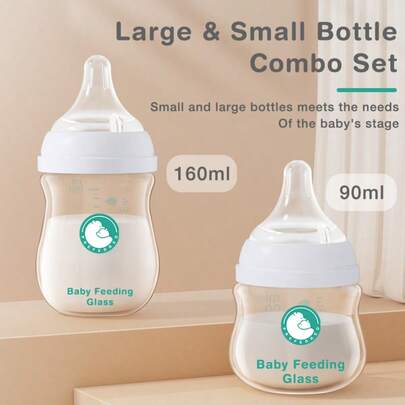 1pc 90ml/160ml Glass Baby Bottle, Suitable For Newborn Feeding