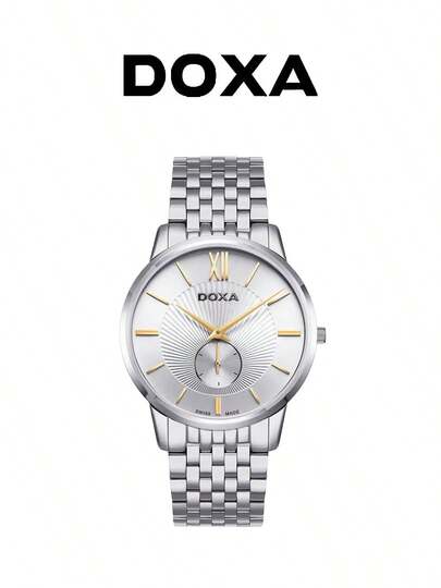 DOXA Swiss Made Luxury Men's Watch, Classic All-Silver Stainless Steel Strap, Elegant Sapphire Crystal, Business Formal Dress Watch, Modern Minimalist, Professional Office Attire Jewelry Accessory, Premium Brand Gift With Original Box D155SST