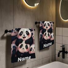 2pcs, Cartoon Panda Travel Essential Hand Towel, Customizable Text Towel, Custom Towel, Cartoon Anime Towel, Autumn, Striped Design, Suitable Valentine'S Day, Anniversary, Party,, Event Giveaway, Autumn Towel - Multicolor - View 2