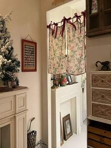 2pcs New Luxury Spring Floral Valance Curtains, Coffee Color Short Curtain For Small Windows, Decorative Curtain With Rod Pocket Design - Multicolor - View 2