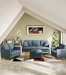 Sofás de 83" para Sala de Estar, Sofás Cómodos para Sala de Estar, Sofá Teddy, Sofá Loveseat de Montaje sin Herramientas, Sofás Loveseat de Madera, Sofá Pequeño con 2 Cojines Incluidos, Beige - Gris azulado - Ver 9