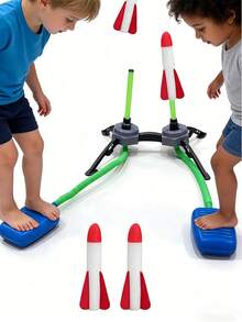 Dual Foot Rocket Launcher Toy, Children's Stomp Rocket Launcher Toy Set, Includes 2 Rocket Bodies, Features Dual Play Modes, Soft Head End, Won't Cause Harm, Can Launch Up To 40 Meters High, Parent-Child Interactive Outdoor Game Toy, Perfect For Backyard Lawn, Park, Beach, Camping And Family Gathering Occasions, Suitable For Indoor And Outdoor Play, Ideal Birthday Gift Choice For 3-12 Year Old Boys/Girls, Christmas Gift, Halloween Gift - Multicolor - View 3
