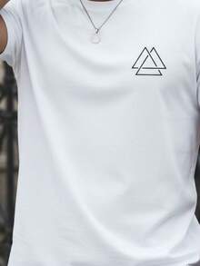 Stylish Basic Short-Sleeve Men's T-Shirt With Triangle Street Print, Breathable Fabric - White - View 2