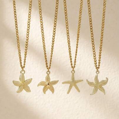 1pc Ocean Series Starfish Pendant Stainless Steel Necklace For Kids Boys Girls Ocean Party Beach Vacation Holiday Jewelry Accessories Gift For Daily Casual Decoration Non-Fading Jewelry