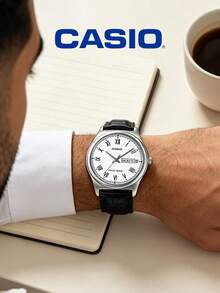 Casio Men's Quartz Watch, Leather Strap, White Roman Numeral Dial, Date Display, 3-Hand Analog, Business Casual Watch, Ideal Gift For Men, Father's Day, Anniversary, Daily Wear MTP-V006L-7B - White - View 3