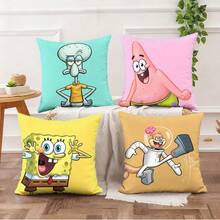 SpongeBob SquarePants 1/4 Fundas de almohada cuadradas con diseño de Bob Esponja - Decoración moderna para automóviles, con cremallera, material 100% poliéster, fundas de cojín decorativas para todo el año - Adecuadas para sala de estar, dormitorio, oficina - Regalo perfecto para entusiastas de los automóviles (Funda de almohada, Cojín) - B - Ver 1