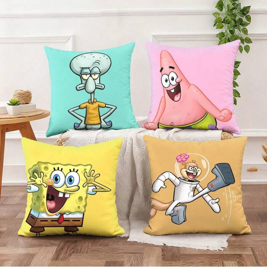 SpongeBob SquarePants 1/4 Fundas de almohada cuadradas con diseño de Bob Esponja - Decoración moderna para automóviles, con cremallera, material 100% poliéster, fundas de cojín decorativas para todo el año - Adecuadas para sala de estar, dormitorio, oficina - Regalo perfecto para entusiastas de los automóviles (Funda de almohada, Cojín) - B - Ver 1