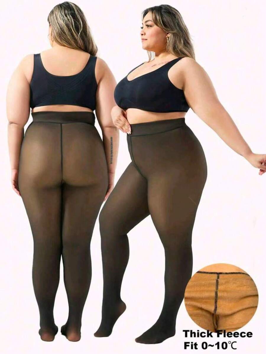1雙加厚保暖女款高彈性透明褲襪 - 黑色 - 查看 1