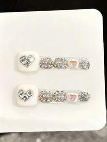 10PCS Handmade Press On Toenail For Party And Daily Wear, Easy To Wear, Suitable For Girls And Women Festivals Parties And Music Festival, Valentine's Day Mother's Day Gift. Nails - White - View 1
