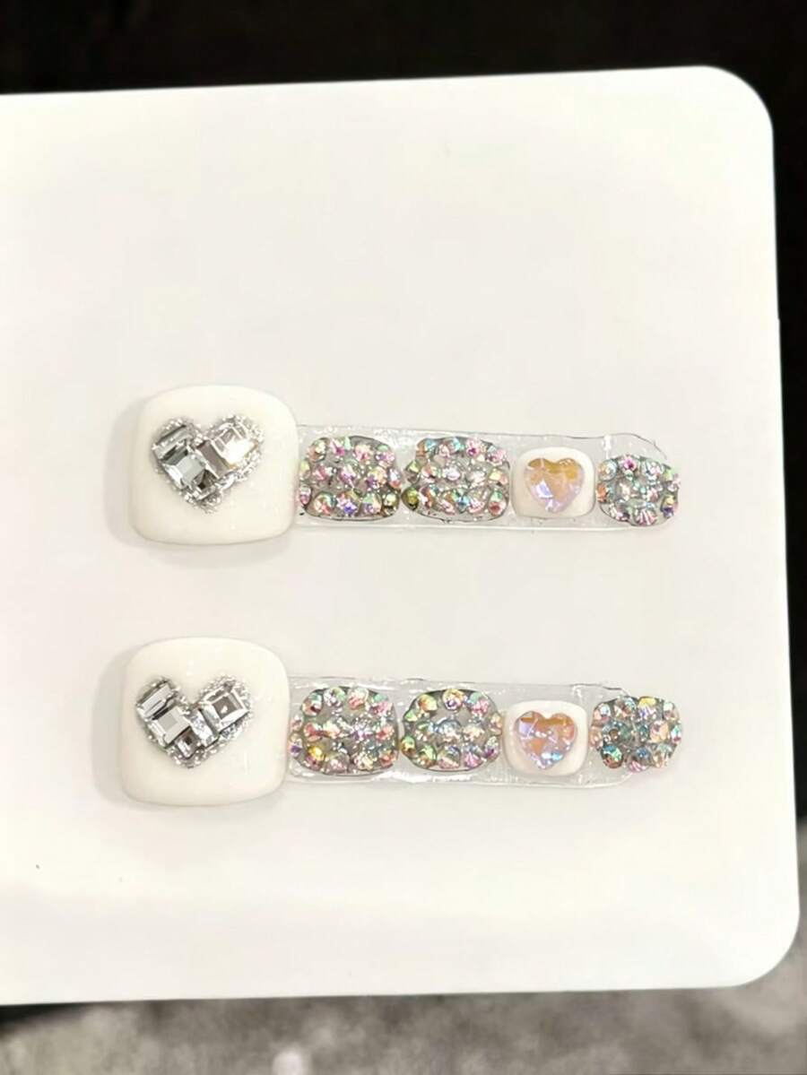 10PCS Handmade Press On Toenail For Party And Daily Wear, Easy To Wear, Suitable For Girls And Women Festivals Parties And Music Festival, Valentine's Day Mother's Day Gift. Nails - White - View 1