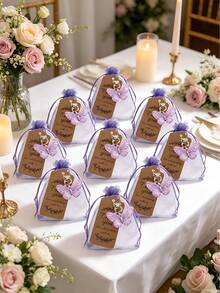 This Butterfly Shaped Keychain Gift Set Includes Acrylic Keychain, Brown Thank You Card, And Purple Organza Pouch, Suitable For Weddings And Parties - Multicolor - View 6