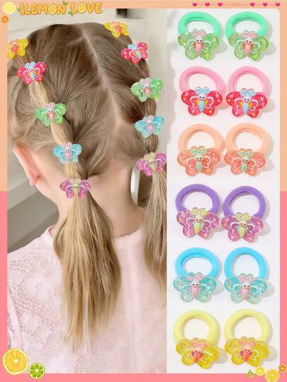 12pcs Soft & Cute Butterfly Hair Scrunchies, Elastic Hair Ties For Girls, Perfect Hair Accessory Gift For Lovely Ladies