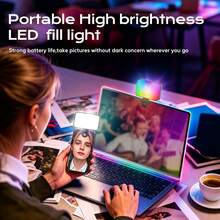 AXNEN Mini RGB Fill Light With Clip, Rechargeable Phone LED Selfie Light, Computer Video Conference Lighting, Portable Travel Selfie & Party Recording Light - Multicolor - View 7