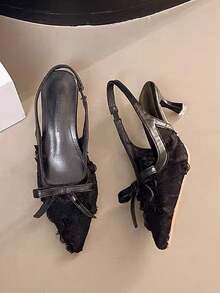Giày sandal quai ngang hở gót bằng lưới thanh lịch, kiểu dáng đa năng dành cho bé gái, mũi nhọn, gót thấp. - màu đen - Xem 4
