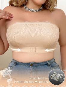 mimilemon Plus Size Women Removable Strap Thin Front Closure Padded Bra - Beige - View 3