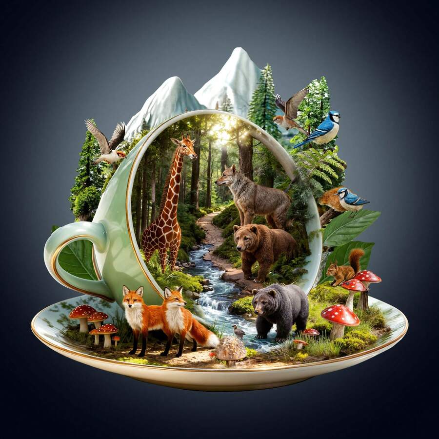 1件裝 Teacup Forest 木製不對稱拼圖,動物造型 2D 拼圖玩具,適合兒童與成人,益智遊戲,派對、節日、聖誕與生日禮物,獨特魔幻桌面裝飾創意木製拼圖禮品 - 彩色 - 查看 1