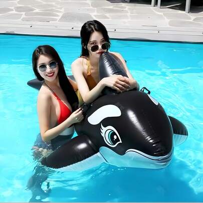 Large Size Black Whale Inflatable Riding Toy, Comfort Inflatable Animal Mount, Thickened Water Float For Outdoor Swimming, Beach Leisure & Water Game