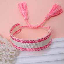 1pc Handmade Vintage Minimalist Boho Style Woven Bracelet, Suitable As Gift For Family, Friends, Students, Festivals, Parties, Traveling - Neon - View 6