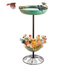 Retro Metal Bird Bath & Feeder 2-In-1, Freestanding Pedestal Birdbath With Hummingbird Decor, Vintage Garden Decor For Outdoor Yard Patio, Copper Green Finish - L - View 2