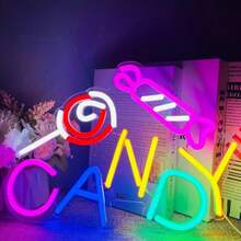 1 pieza Letrero de neón "CANDY", luz de neón LED multicolor, decoración de pared ambiente de acrílico regulable alimentada por USB, perfecto para tiendas de dulces, panaderías, fiestas, dormitorios, habitaciones de niños y regalos para amantes de los dulces - Multicolor - Ver 10